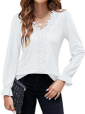 Lace Detail Eyelet V-Neck Flounce Sleeve Blouse - Trendsi - Flyclothing LLC