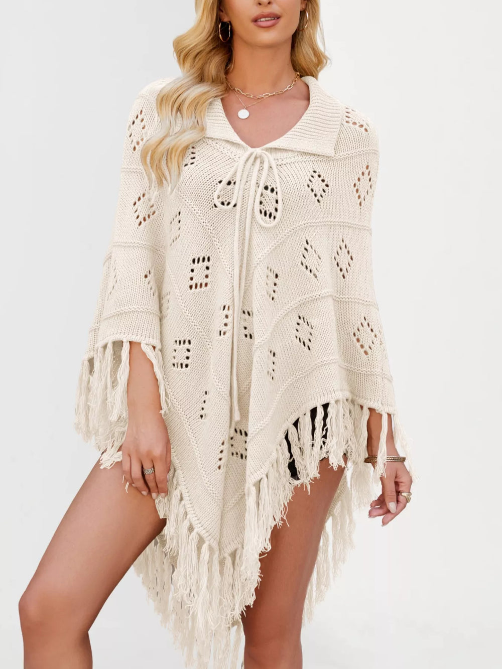 Fringe Openwork Knit Cover Up - Trendsi - Flyclothing LLC