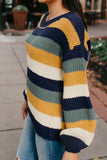 Color Block Round Neck Dropped Shoulder Sweater - Trendsi - Flyclothing LLC