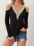 V-Neck Cold Shoulder Long Sleeve T-Shirt - Trendsi - Flyclothing LLC