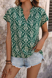 Printed Notched Short Sleeve Blouse - Trendsi - Flyclothing LLC
