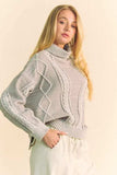 Davi & Dani Cable-Knit Turtleneck Dropped Shoulder Sweater - Trendsi - Flyclothing LLC