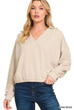 Zenana French Terry Collared Exposed Seam Sweatshirt - Trendsi - Flyclothing LLC