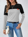 Striped Contrast Round Neck Long Sleeve T-Shirt - Trendsi - Flyclothing LLC