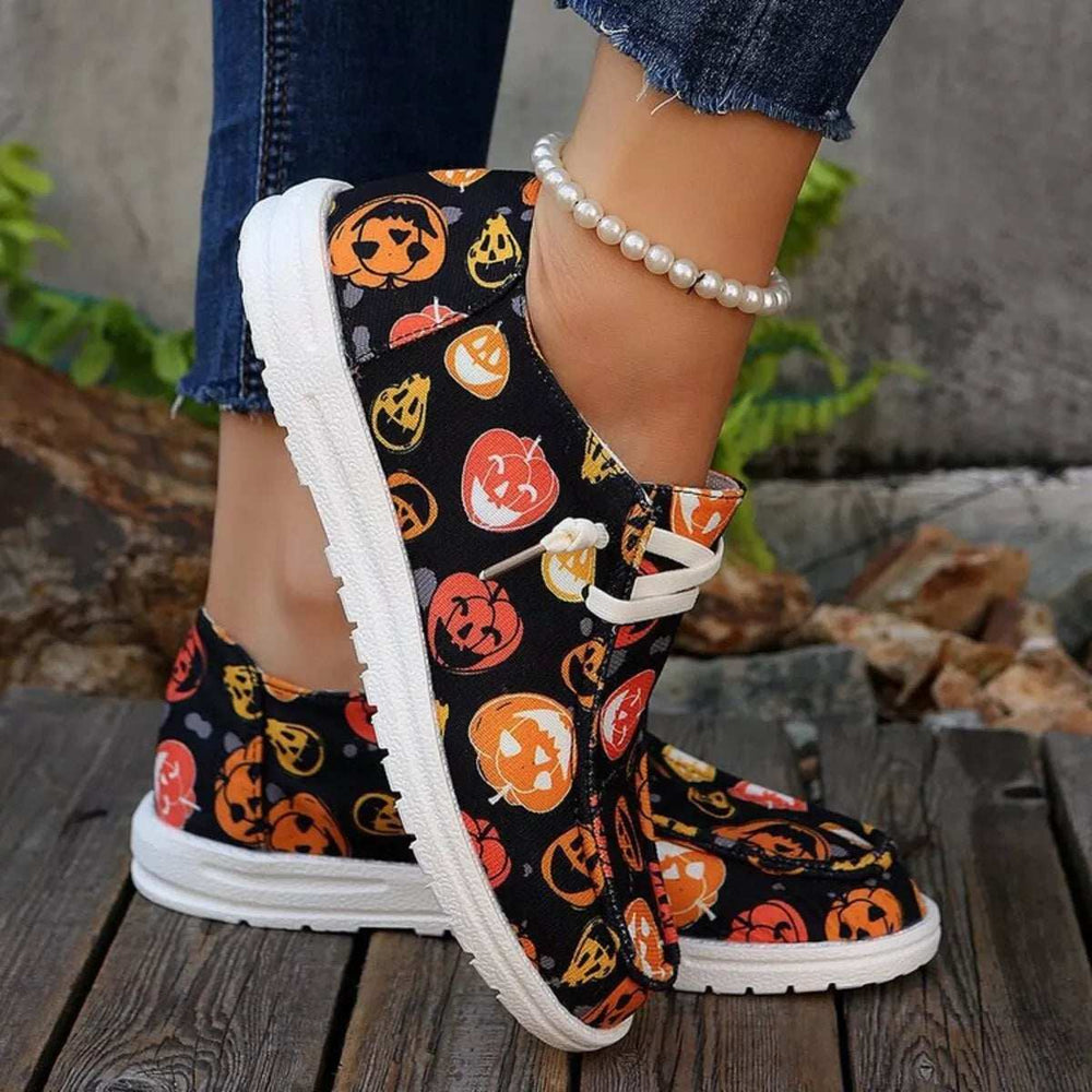 Halloween Pumpkin Print Round Toe Sneakers - Trendsi - Flyclothing LLC