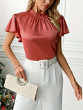 Mock Neck Flutter Sleeve Blouse - Trendsi - Flyclothing LLC