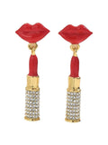 Stainless Steel Resin Lips Lipstick Rhinestone Earrings - Trendsi - Flyclothing LLC