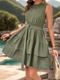 Layered Round Neck Sleeveless Mini Dress - Trendsi - Flyclothing LLC