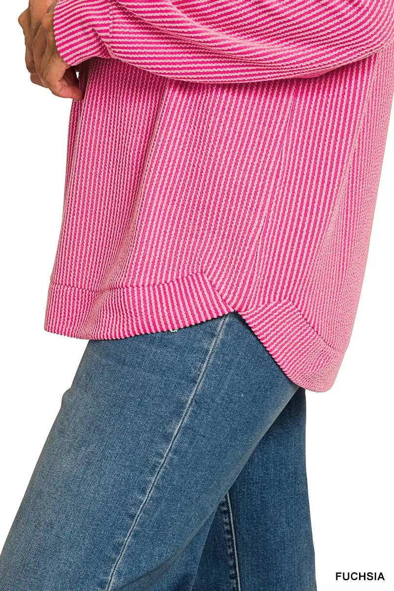 Zenana Full Size Raised Rib Round Neck Long Sleeve Top Plus Size - Trendsi - Flyclothing LLC