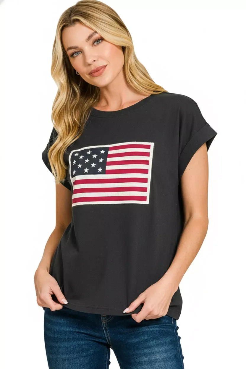 Zenana Full Size US Flag Round Neck Short Sleeve T-Shirt Plus Size - Trendsi - Flyclothing LLC