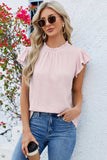 Ruffled Round Neck Cap Sleeve Blouse - Trendsi - Flyclothing LLC