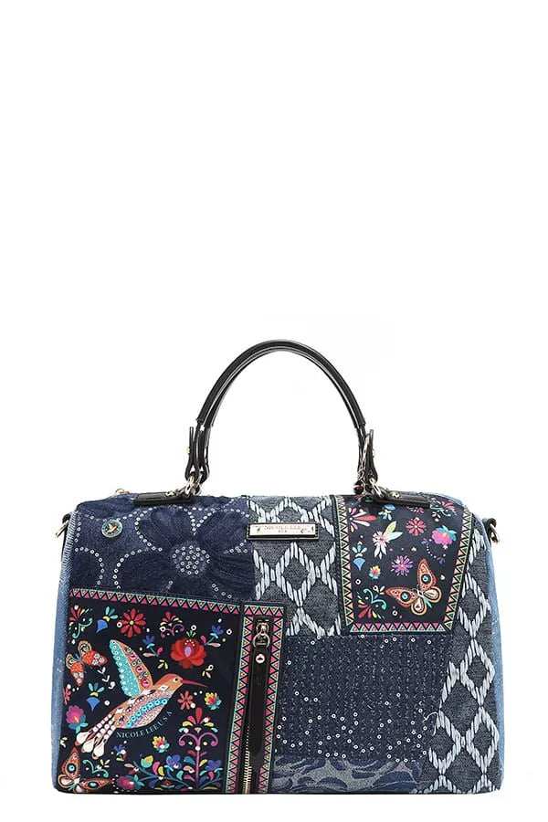 Nicole Lee USA Bosque De Amor Denim Boston Bag - Trendsi - Flyclothing LLC