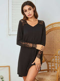 Lace Detail Long Sleeve Mini Lounge Dress - Trendsi - Flyclothing LLC