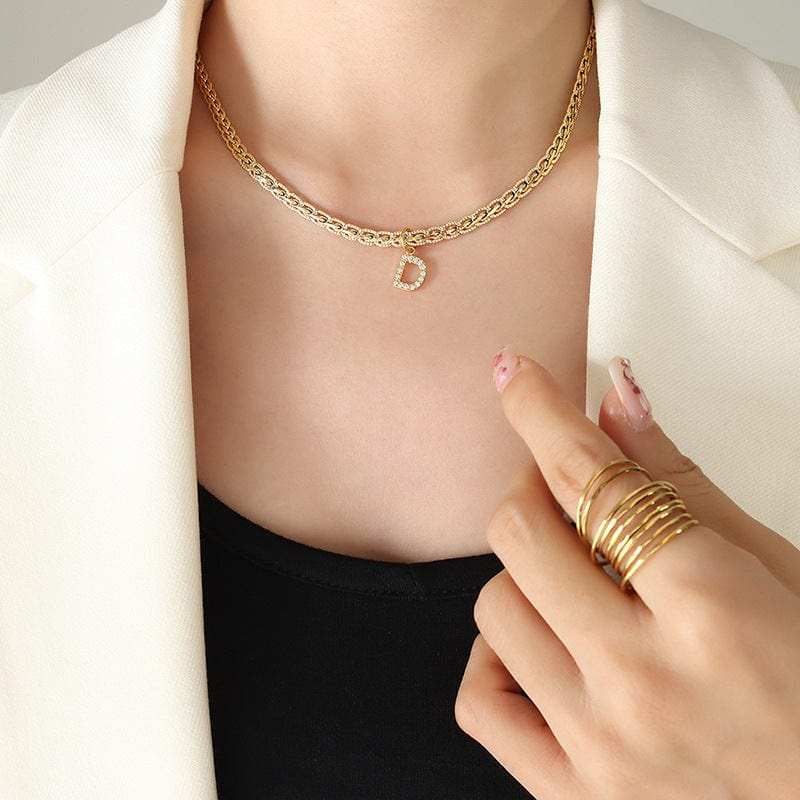 Brass Inlaid Zircon Letter Pendant Necklace - Trendsi - Flyclothing LLC