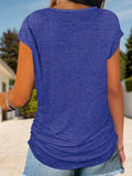 Full Size Half Zip Cap Sleeve T-Shirt - Trendsi - Flyclothing LLC