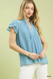 Umgee Scalloped Trim Flutter Sleeve Top - Trendsi - Flyclothing LLC