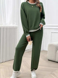 Round Neck Dropped Shoulder Top and Pants Sweater Set - Trendsi - Flyclothing LLC