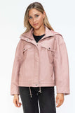 How Dare U Drawstring Hem PU Leather Zip Up Jacket - Trendsi - Flyclothing LLC