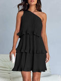Layered Single Shoulder Mini Dress - Trendsi - Flyclothing LLC