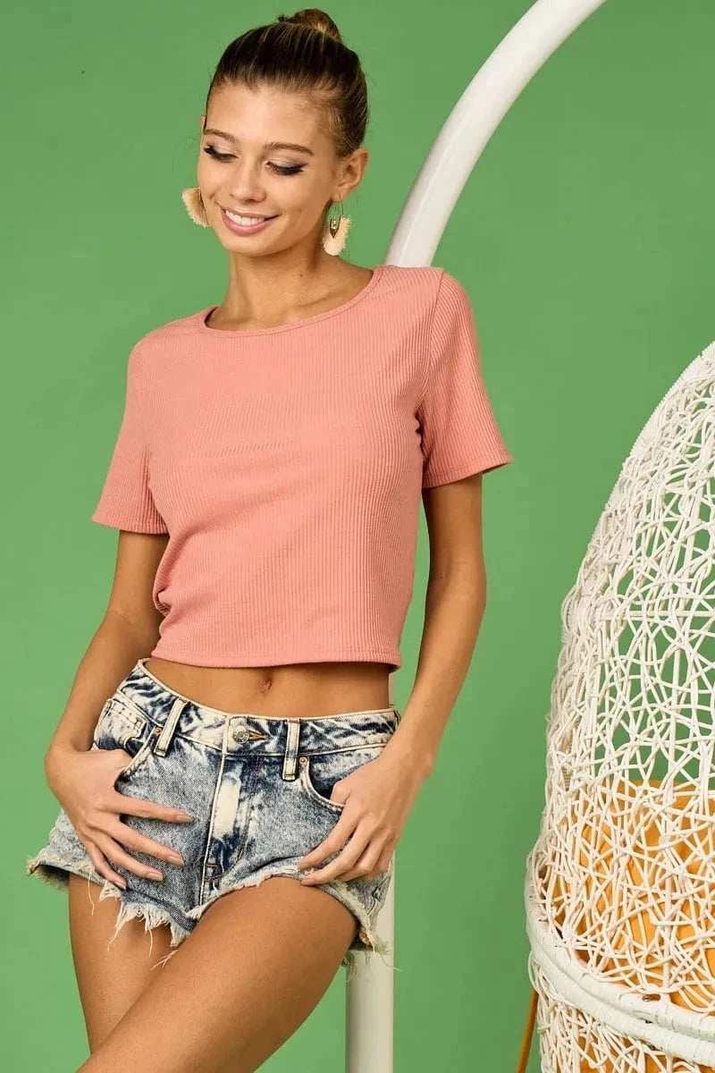 BiBi Rib Knit with Back Cross and Tied Detailed Top - Trendsi - Flyclothing LLC