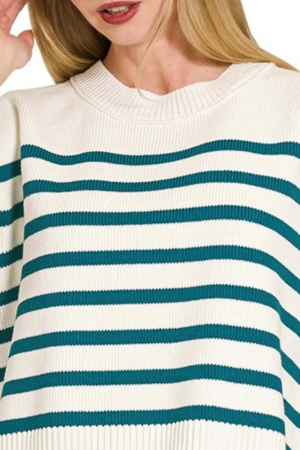 Zenana Oversized Crew Neck Stripe Sweater Vest - Trendsi - Flyclothing LLC