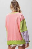 BiBi Washed Color Block Sweatshirt - Trendsi - Flyclothing LLC
