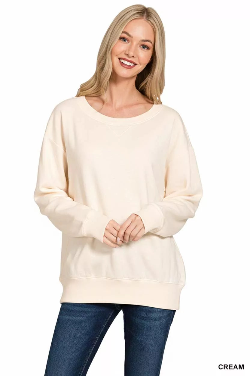 Zenana Fleece Boat Neck Sweatshirt - Trendsi - Flyclothing LLC