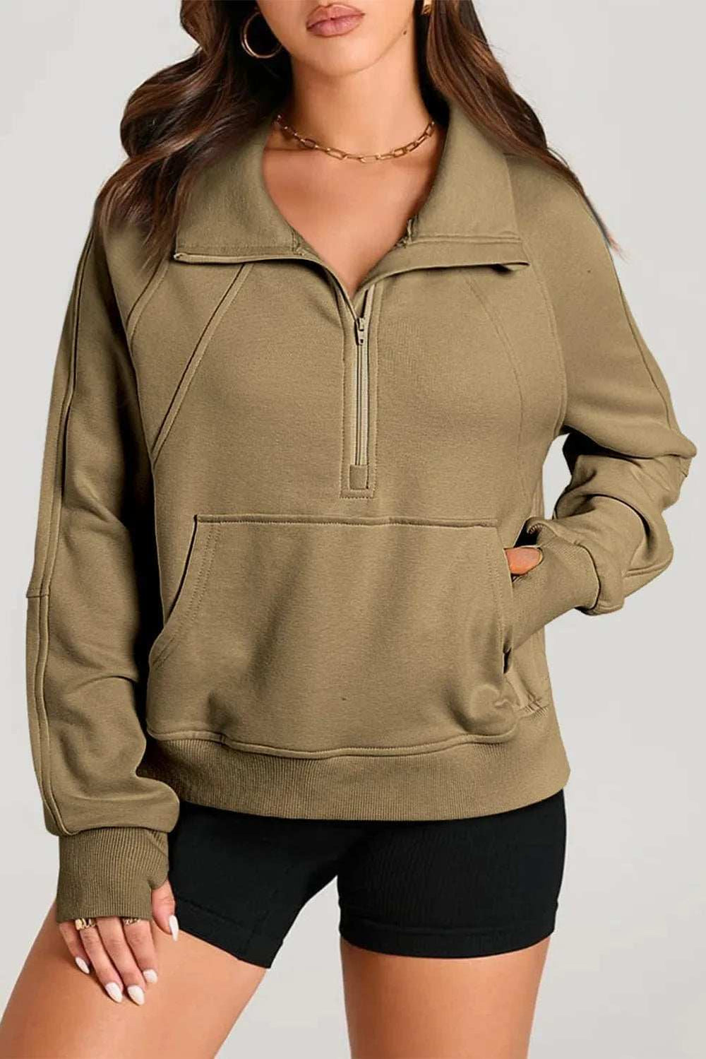 Half Zip Long Sleeve Sweatshirt - Trendsi - Flyclothing LLC