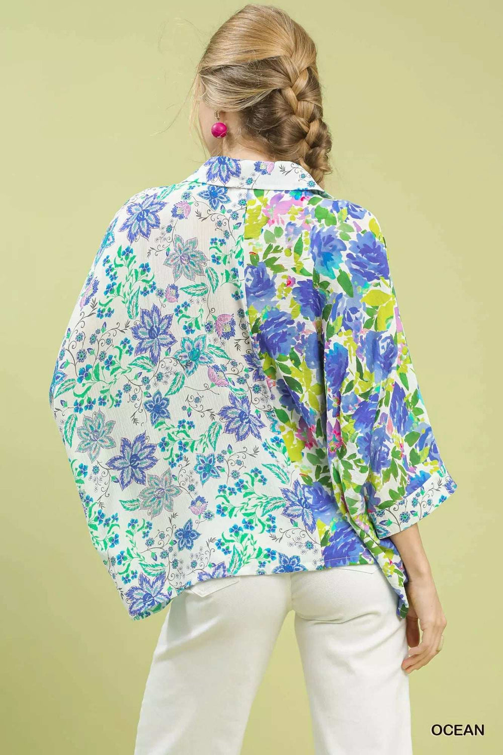Umgee Mixed Floral Oversized Button Down Shirt - Trendsi - Flyclothing LLC