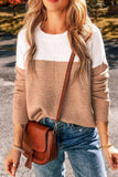 Color Block Round Neck Long Sleeve Sweater - Trendsi - Flyclothing LLC