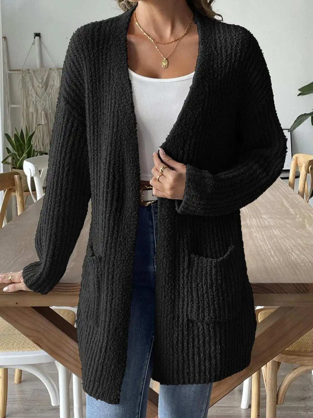 Open Front Long Sleeve Cardigan - Trendsi - Flyclothing LLC