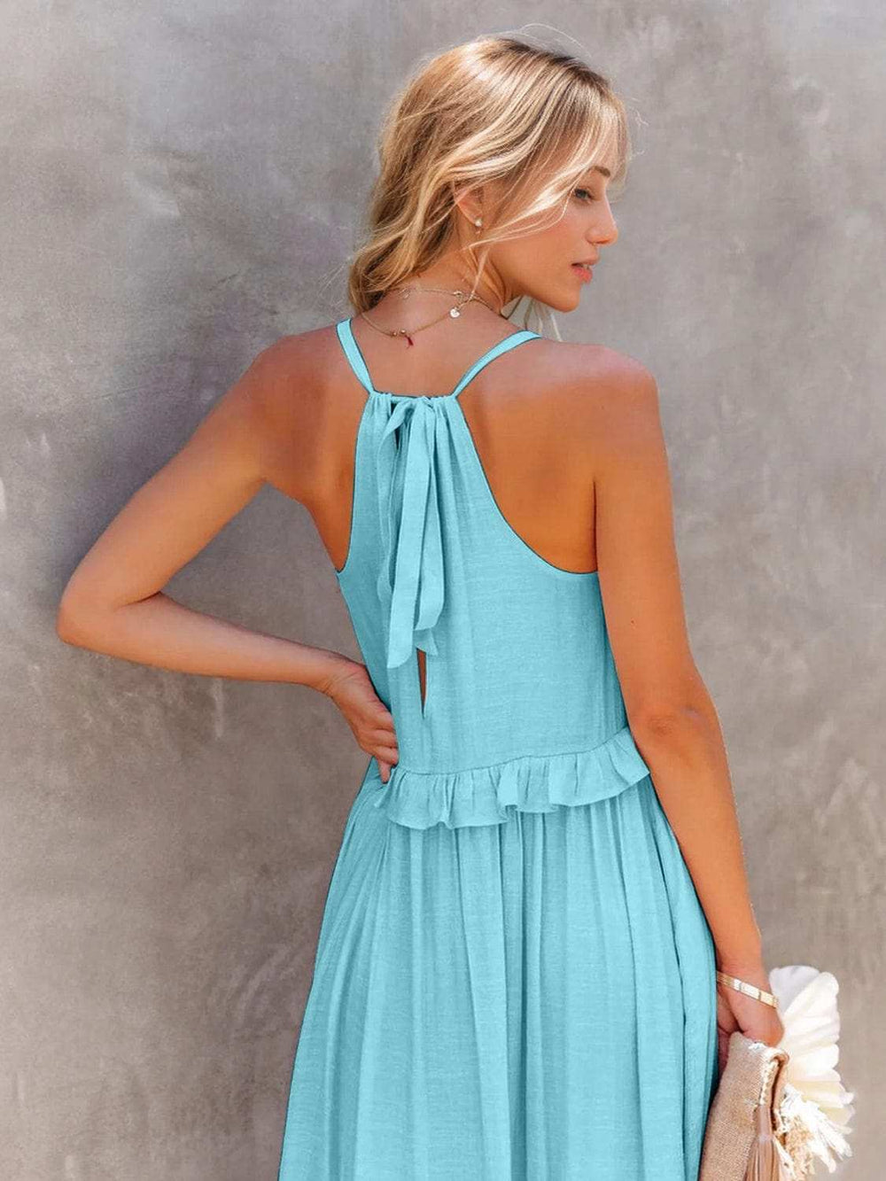 Ruffled Sleeveless Tiered Maxi Dress with Pockets - Trendsi - Flyclothing LLC
