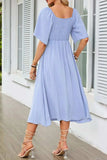 Smocked Tie Front Flutter Sleeve Midi Dress - Trendsi - Flyclothing LLC