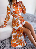 Tied Button Up Long Sleeve Dress - Trendsi - Flyclothing LLC