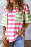 Contrast Striped Round Neck Half Sleeve T-Shirt - Trendsi - Flyclothing LLC