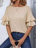 Round Neck Flounce Sleeve T-Shirt - Trendsi - Flyclothing LLC