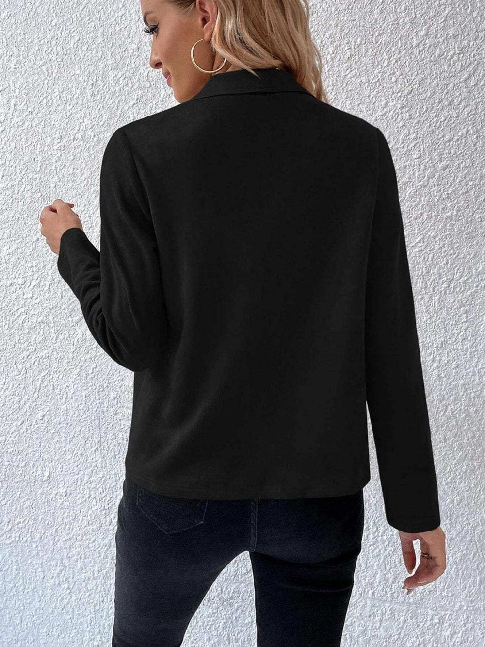 Collared Neck Long Sleeve Jacket - Trendsi - Flyclothing LLC
