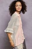 POL Button Down Front Pleated Shirt with Crochet Patch - Trendsi - Flyclothing LLC