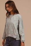 BiBi Mineral Washed Checkered Round Neck Denim Top - Trendsi - Flyclothing LLC