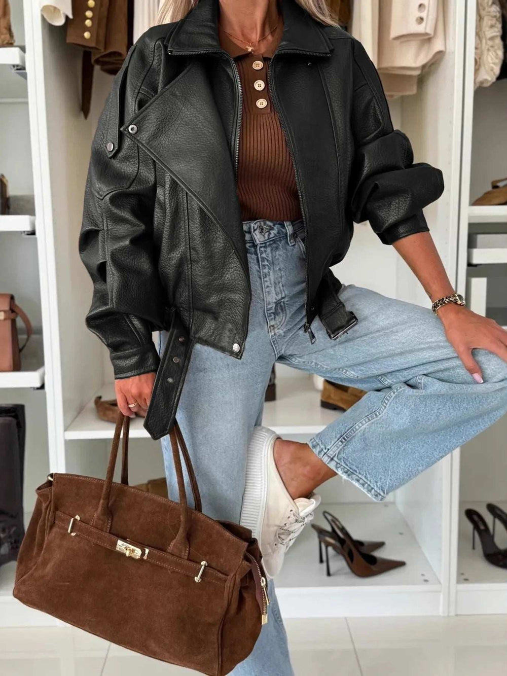 Leather Zip Up Jacket - Trendsi - Flyclothing LLC