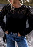 Lace Detail Round Neck Long Sleeve Blouse - Trendsi - Flyclothing LLC