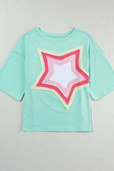Color Block Star Patched Oversized T-Shirt - Trendsi - Flyclothing LLC