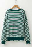 LUCKY Striped Round Neck Long Sleeve Sweatshirt - Trendsi - Flyclothing LLC