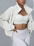 Drawstring Turtleneck Zip Up Long Sleeve Jacket - Trendsi - Flyclothing LLC