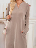 Casual Ribbed Knit Long Sleeve Dress - Trendsi - Flyclothing LLC