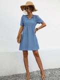 Tie Neck Short Sleeve Mini Dress - Trendsi - Flyclothing LLC