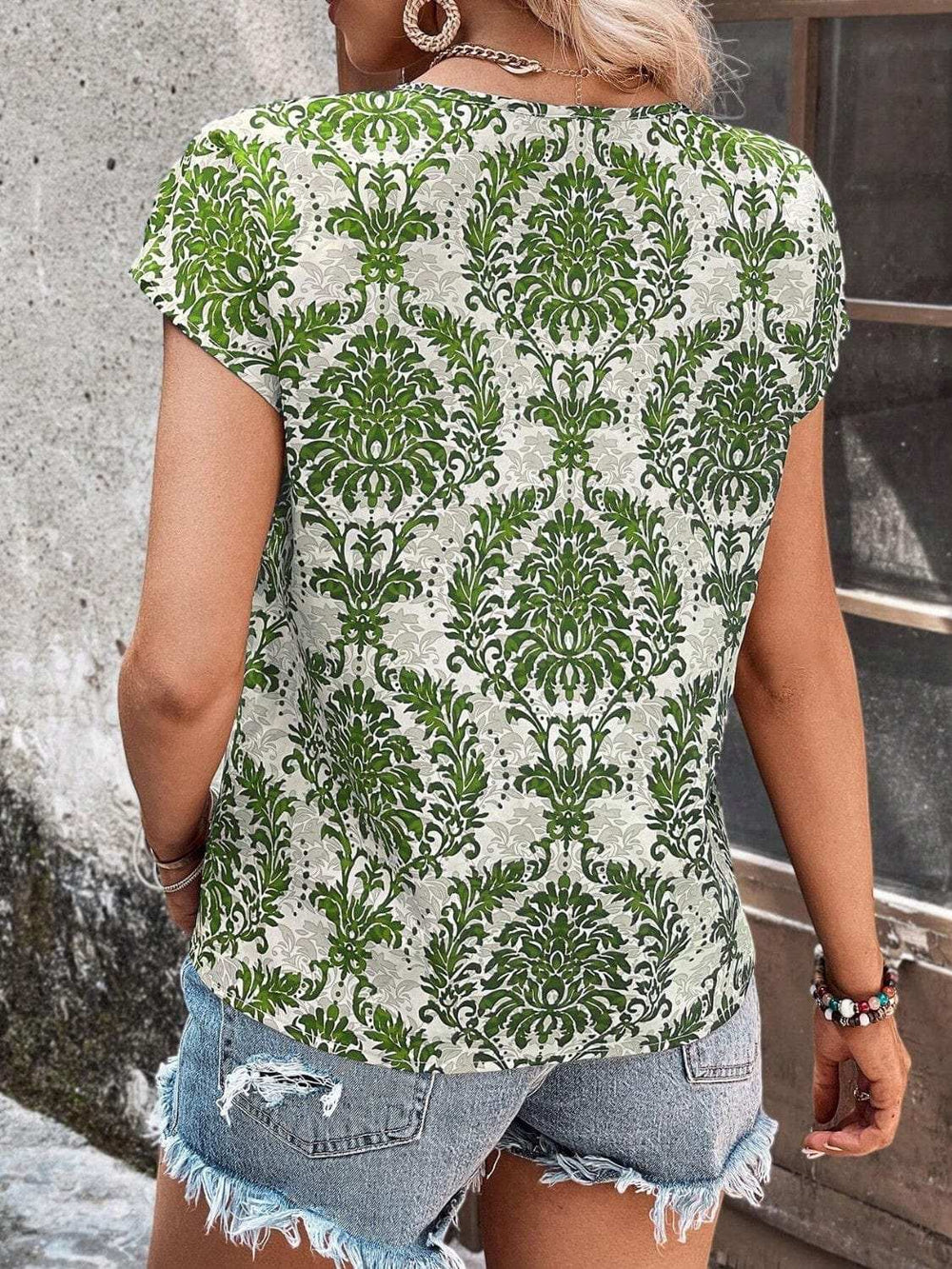 Printed Short Sleeve Blouse - Trendsi - Flyclothing LLC