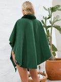 Fuzzy Trim Open Front Poncho - Trendsi - Flyclothing LLC