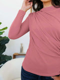 Ruched Mock Neck Long Sleeve T-Shirt - Trendsi - Flyclothing LLC