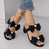 Double Bow Open Toe Block Heel Sandals - Trendsi - Flyclothing LLC